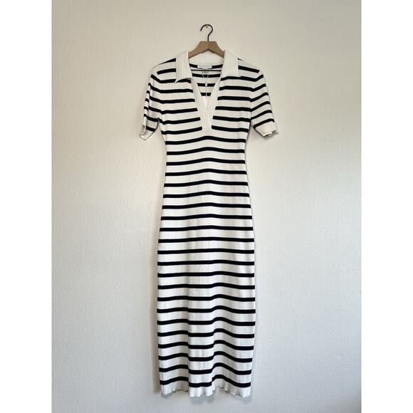 NWT Caroline Constas Ribbed Knit Crochet V-Neck Stripes Women’s Midi Dress Sz XL - Picture 2 of 9